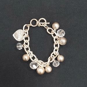 Chico's Silver tone beads and glass charm bracelet with toggle clasp